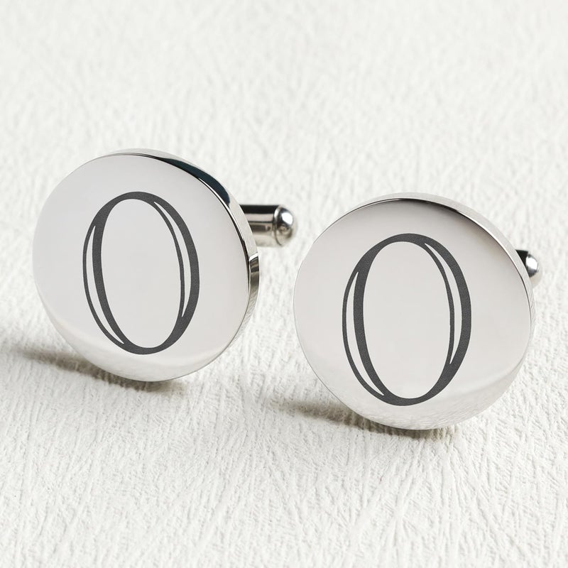 SeemDanten Mens Classic Initial Cuff links A-Z Alphabet 26 Letters Stainless Steel Silver CuffLinks with Engraved Walnut Wood Gift Box Business Wedding Set - Image 3